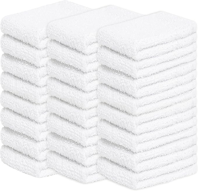 Looperry White Terry Cloth Rags (24 Pack) 13"x13" Inches Commercial Grade Dish Cloth Multipurpose Cleaning Rags for Housekeeping, Car Wash. Absorbent & Reusable Bar Mop Towels for Kitchen Cotton