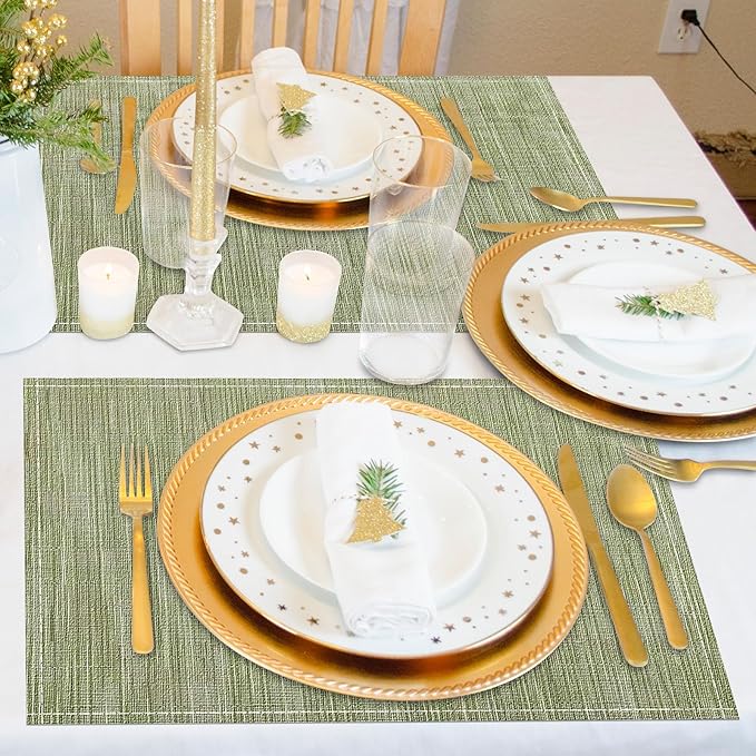 Niviy Green Placemats Set of 6, 12x18 Inch Washable Easy to Clean Heat-Resistant Anti-Skid Sage Green Placemats for Holiday Party Kitchen Dining Room Decoration