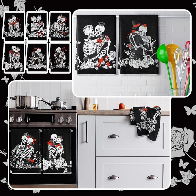 Bencailor 6 Pcs Retro Kitchen Towels 15.7 x 23.6 Inch Farmhouse Vintage Hand Towels Decorative Absorbent Dish Cloth for Bathroom Decor for Cooking Baking Cleaning(Black, White,Skeleton)