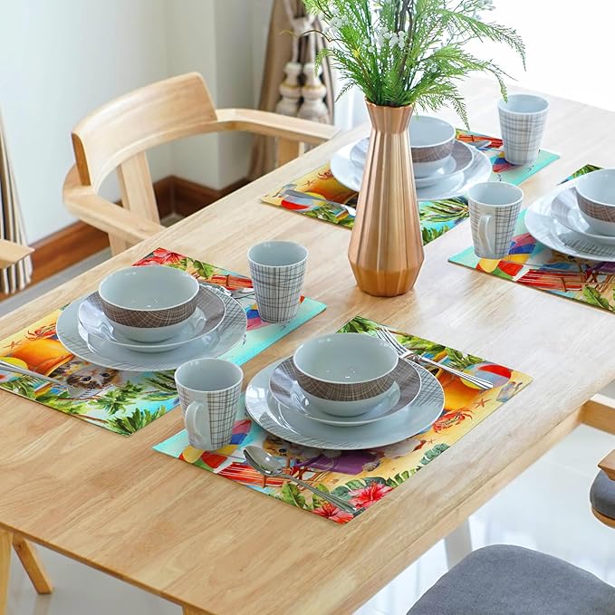 Lovely Cat Linen Placemats Holiday Beach Place Mat Set of 4 Dining Table Decor