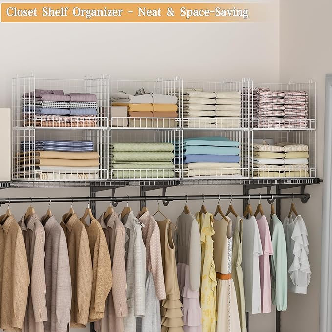 Yociyoga Closet Organizers and Storage Basket- 3-Tier Stackable Storage Bins, Foldable Closet Shelf Organizer Basket, Stackable Clothes Organizers Shelves for Home Organizer System