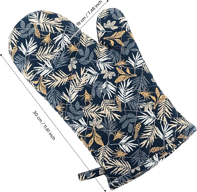 BONTHEE Oven Gloves Extra Long Cotton Cooking Gloves with Non-Slip Striped Baking Gloves for Cooking Baking Grilling - 2PCS