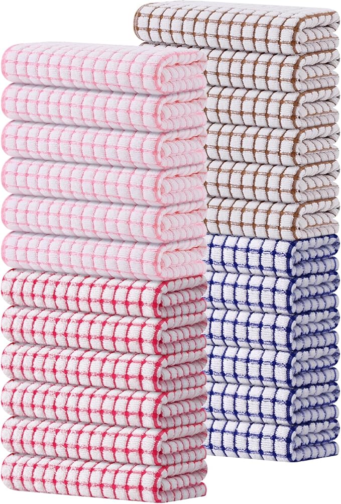 Kitinjoy Cotton 24 Pack Terry Kitchen Towels, 16 x 25 Inches Super Soft and Absorbent Dish Towels, Quick Drying Hand Towels for Kitchen Drying, Mix Colour