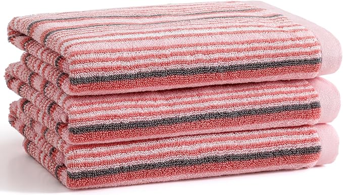 SALAS Premium Cotton Kitchen Dish Towels for Drying Dishes,Large Long 390GMS Hand Towels, Thick Highly Absorbent Dish Cloth Towel Sets with Hanging Loop, 16" X 26", 3 Pcs, Pink