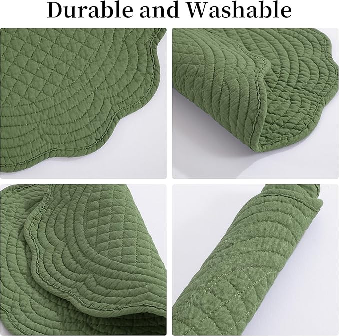 HOMBYS Quilted Placemats Set of 6 Washable Round Placemats for Kitchen Table-100% Cotton Fabric 14 Inch Round Table Mats, Cotton Fabric with Microfiber Filling (14"x14", Emerald Green)