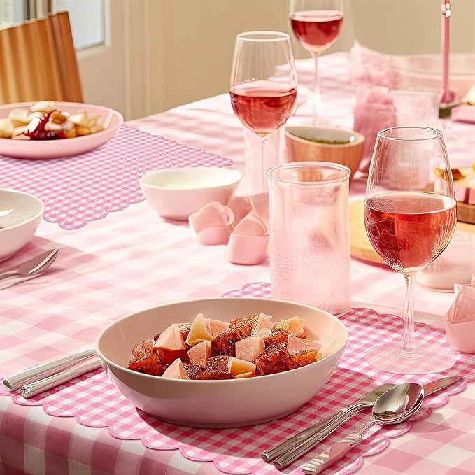 SmoothNovelty 12 Pack Buffalo Plaid Cloth Napkins 18x18 Inch Spring Checkered Cloth Napkins Scalloped Soft Cotton Table Mat Washable Reusable for Dinner Wedding Birthday Parties (Classic,Pink)