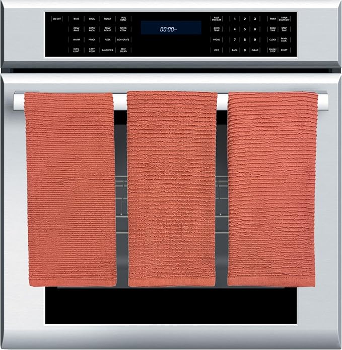 Serafina Home Peach Coral Salmon Kitchen Hand Dish Towels: Oversized 28" x 18",100% Cotton Cloth Soft Cleaning Drying Absorbent Ribbed Design, Set of 3 Multipurpose for Everyday Use (Peach)