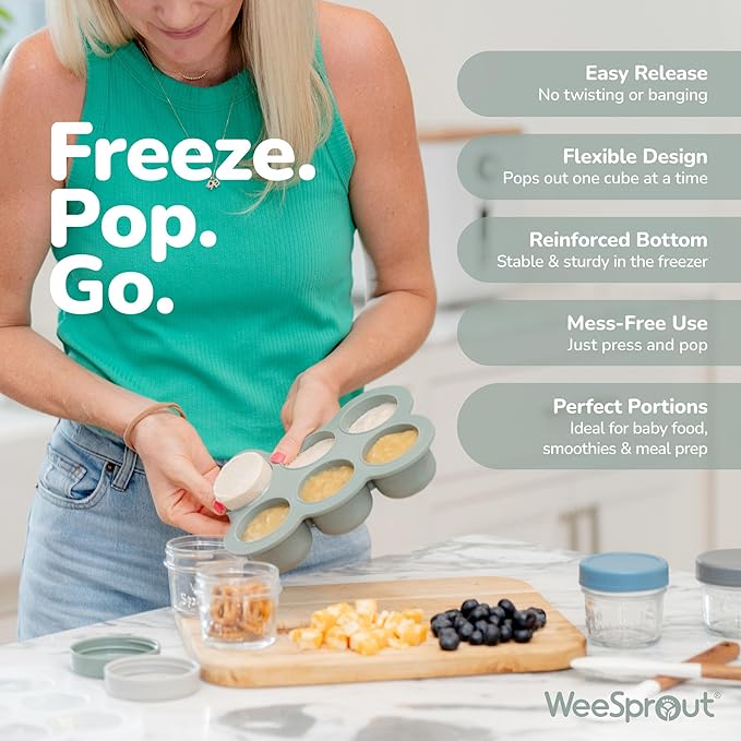 WeeSprout Silicone Freezer Tray with Clip on Lid Perfect Food Storage Container for Homemade Baby Food, Vegetable, Fruit Purees, and Breast Milk (Bright Purple, Six 3 Ounce Sections)
