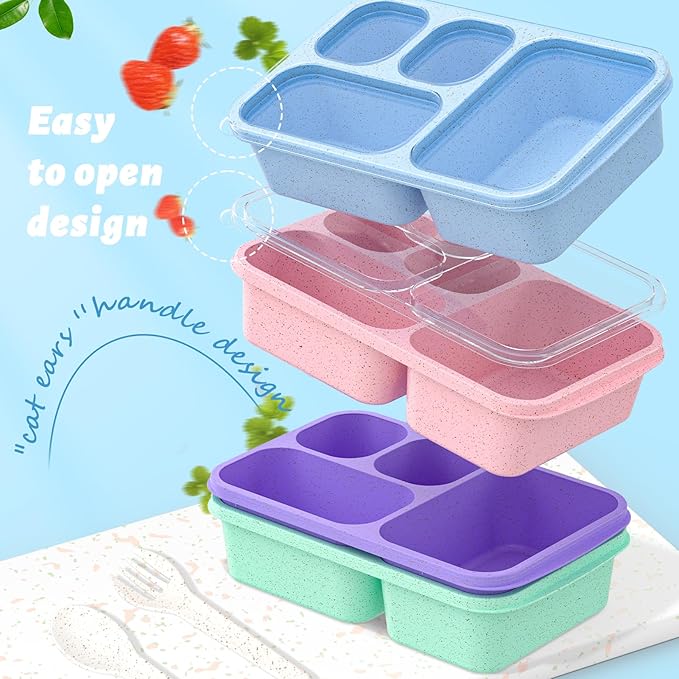 Bento Box 4-Pack 5-Compartment Meal Prep Containers, BPA-Free Plastic, Stackable Food Storage Lunch Boxes for Adults and Kids, School Work Travel (Off White)