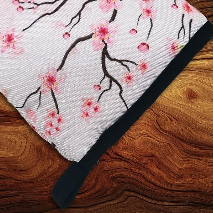 Pink Cherry Blossoms Oven Mitts, High Heat Resistant Kitchen Oven Gloves, Mini Silicone Oven Mitts, Non-Slip Grip Surfaces and Hanging Loop for Grilling, Baking, Cooking and Microwave, Gift