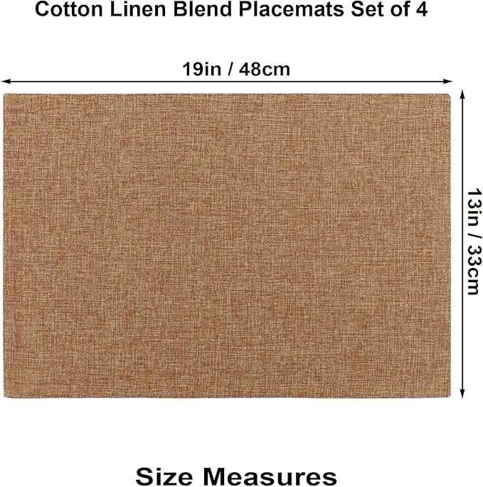 Cloth Placemats Set of 4, Cotton Linen Blend Machine Washable Double Layered Place Mats, Heat Resistant Placemats Wrinkle Free Thick Fabric Dining Table Mats for Indoors & Outdoors (Flaxen, 4)