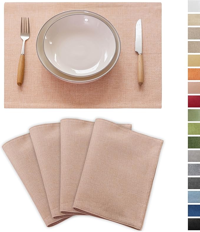 Demetex Pink Placemats Set of 4 Heat Resistant Linen Plate Mats Mothers Day Cloth Place Mats for Dining Tables Restaurants, 13 x 19 inches, Pink