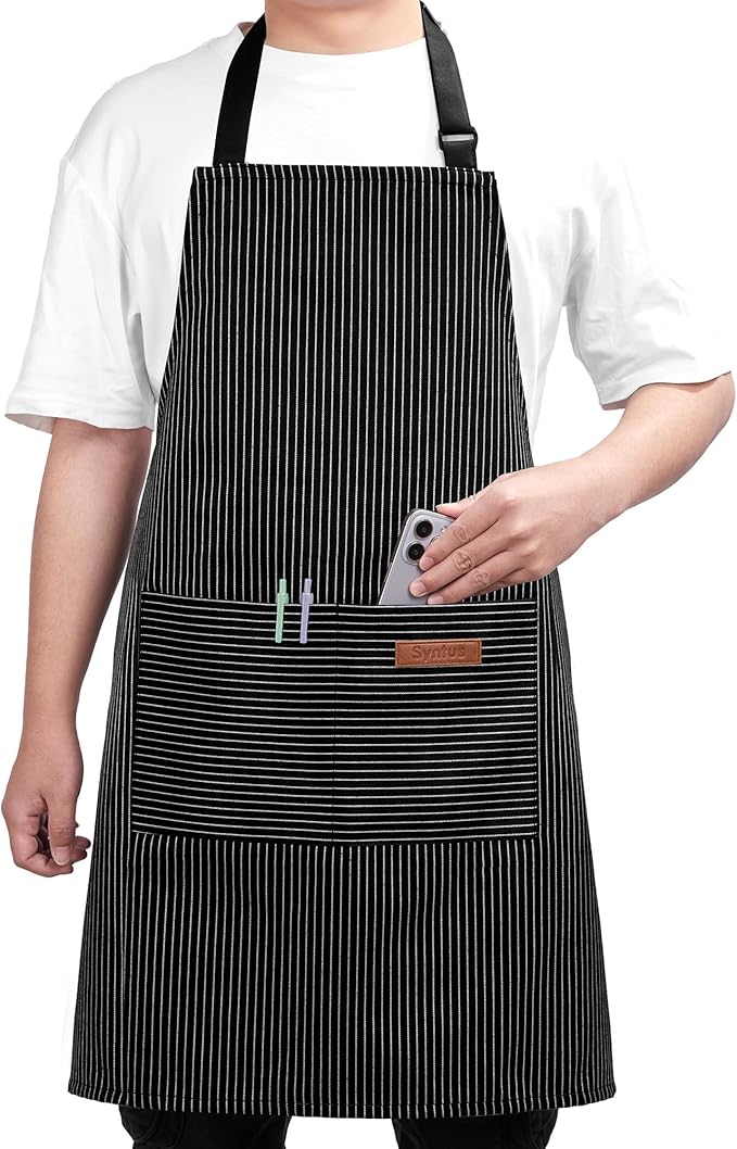 Syntus Apron for Men Women, Adjustable Cooking Kitchen Chef Aprons with 2 Pockets, Cotton/Polycotton/Polyester