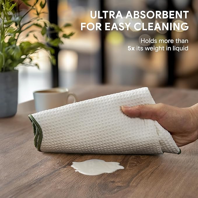 RECYCO Waffle Kitchen Towel Set of 2 - Quick Dry Microfiber Sustainable Dish Towels - Ultra Absorbent Reusable Cleaning Tea Towels - Lightweight Hand Towels,16”x 28”, Lorden Green