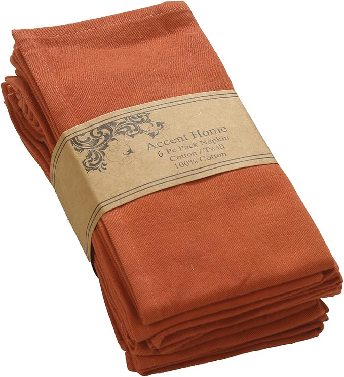 Accent Home 100% Cotton Napkins, Delicate Cloth Napkins for Dinners, Parties and Weddings，18 x 18 Inch Set of 6 - Rust
