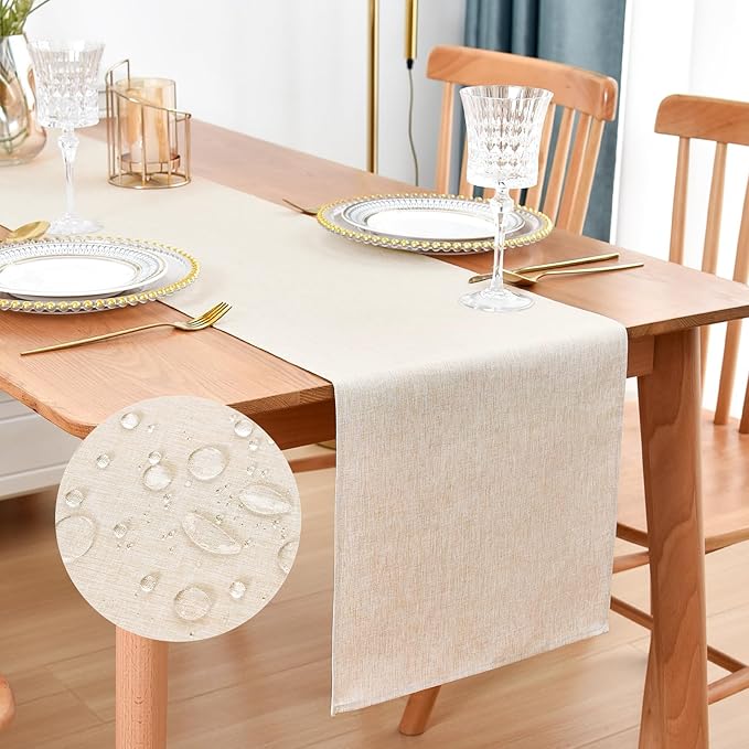 Farmhouse Rustic Table Runner Neutral Faux Linen Table Runners Water Resistant Table Runner 60 inches Long for Living Room Dresser Bedroom Kitchen Dining Party 13x60 Inch