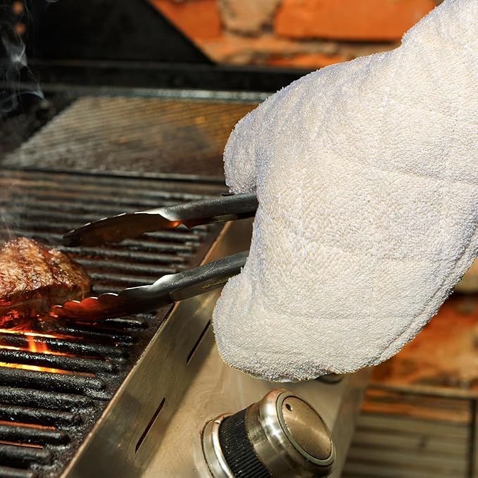 Nouvelle Legende Quilted Cotton Terry Oven Mitts for Baking, BBQ, and Cooking Protection, Heat-Resistant Gloves for Kitchen and Grill, Comfortable Grip, Machine Washable, Reusable, 17-Inch, 1 Pair