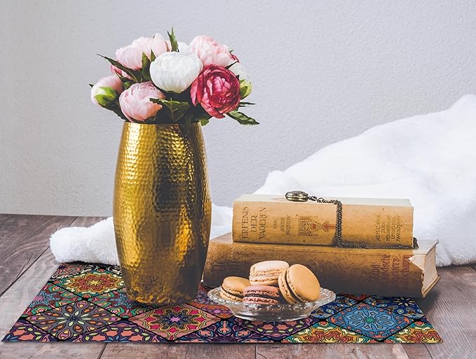 Boho Bohemian Placemats Set of 4, Vintage Seasonal Washable Linen Table Mats for Dining Table Decorations (Bohemian A, 12” x 18”)