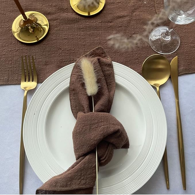 EHLDekol Gauze Cloth Napkins 6 Pack 16x16 Inches 100% Natural Soft Cotton Weddings Decorative Parties Family Everyday Use Bulk Linen Dinner Napkins (Brown, 6 Pack)