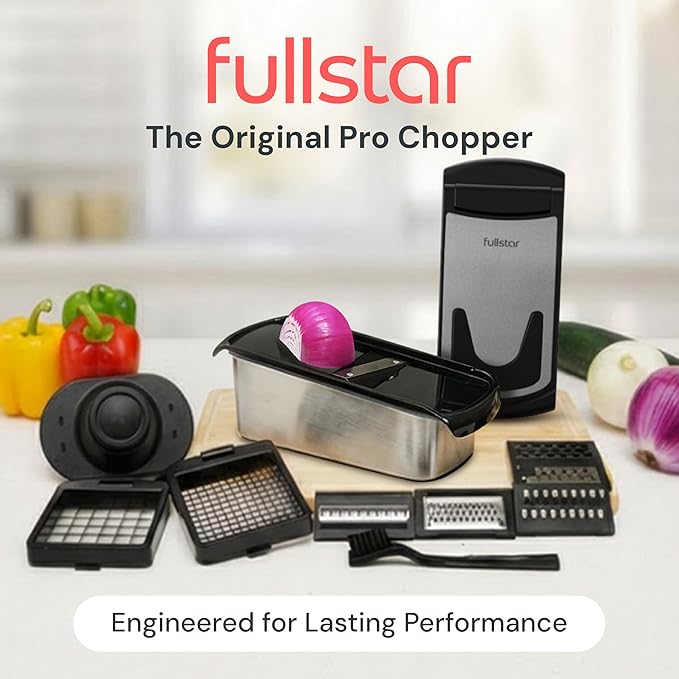 Fullstar Premium Vegetable Chopper and Mandoline Slicer - Food Chopper and Spiralizer with Container, Julienne Slicer, Fruit Slicer, Veggie Cutter, Kitchen Gadgets & Gift for Mom (14 in 1, Silver)