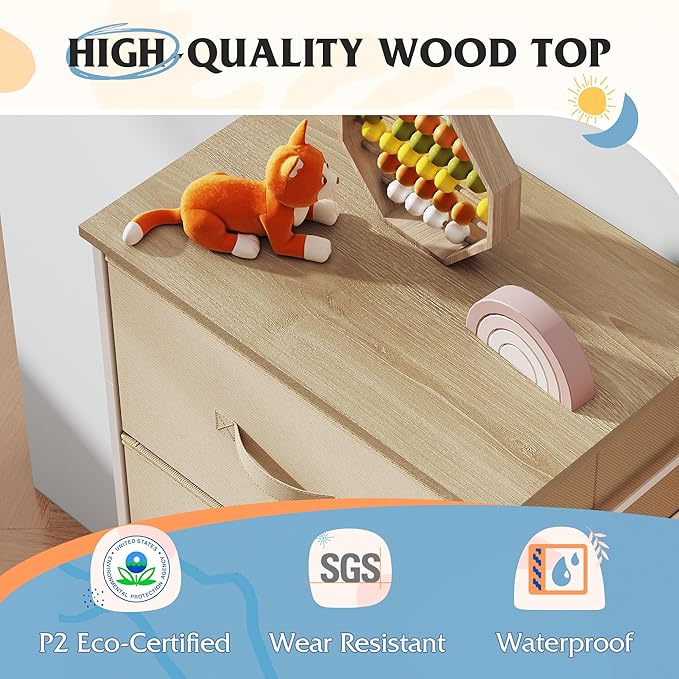 WLIVE Dresser with 4 Drawers, Storage Tower, Organizer Unit, Fabric Dresser for Bedroom, Hallway, Entryway, Closets, Sturdy Steel Frame, Wood Top, Easy Pull Handle, Cream White