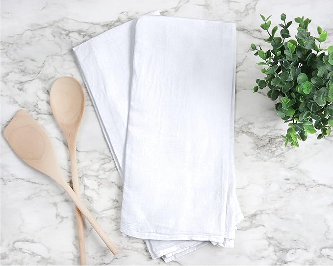 RUVANTI Flour Sack Towels 4 Pack 28x28 Inch, 100% Cotton Tea Towel, Reusable, Machine Washable, Absorbent BarTowels - Dish Cloth Perfect for Drying Dishes & Cleaning - White