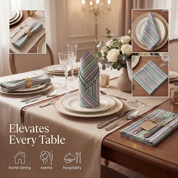 Urban Villa Cloth Napkins Set of 12 20x20 Inches 100% Cotton Napkins Cloth Washable Durable Reusable Absorbent Table Dinner Napkins Cloth for Hotel Lunch Restaurant Weddings Parties – Blue Stripes