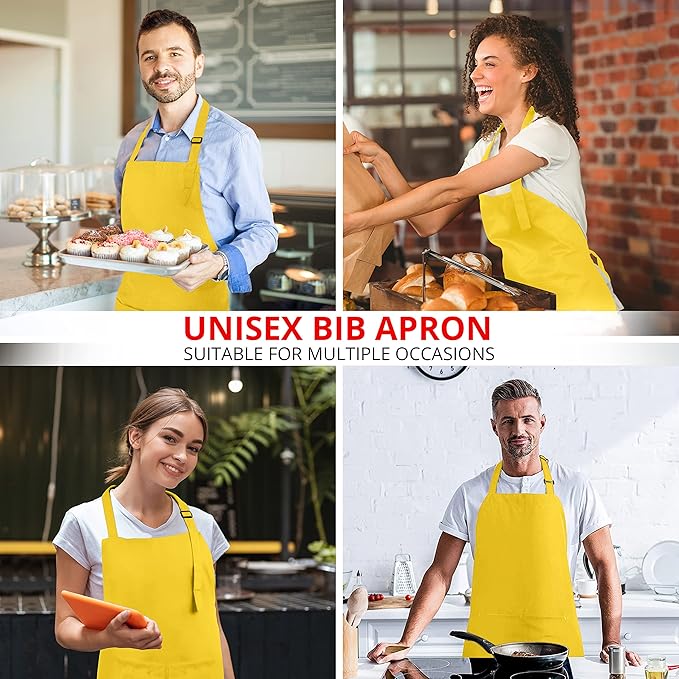 Utopia Kitchen 2 Pack Bib Apron, Adjustable with 2 Pockets, Water and Oil Resistant, Cooking Kitchen Chef Apron for Women Men