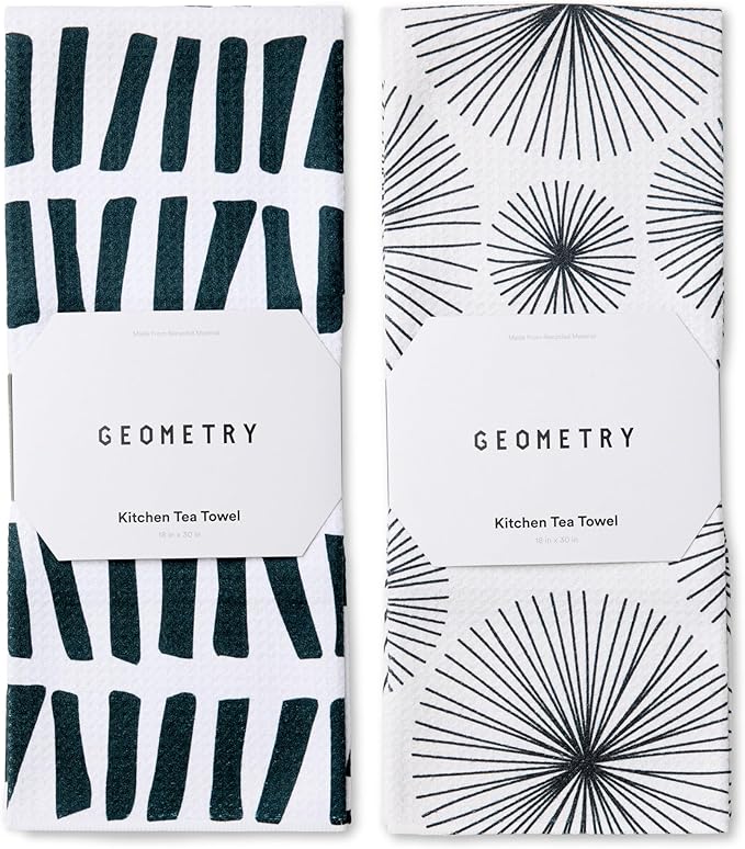 GEOMETRY Kitchen Tea Towels - Quick Dry Microfiber Dish Towels for Kitchen Linework, 18" x 30" 2 Pack