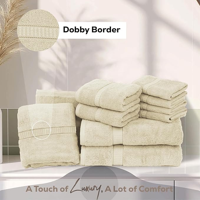 GOLD TEXTILES Premium Bath Towels Set (Pack of 4,27 x 54) 100% Ring-Spun Cotton Bathroom Towels for Hotel, Spa, Soft and Absorbent (27 x 54, Sand - 4 Pcs)