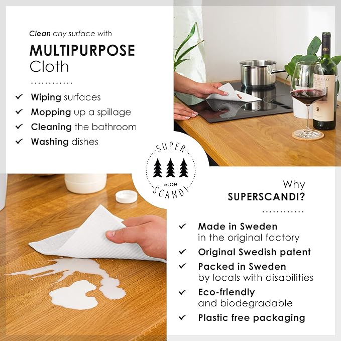 SUPERSCANDI 5 Pack Swedish Dishcloths for Kitchen - 100% Biodegradable & Compostable Reusable Paper Towels Washable, Food-Safe & Without Plastic - Dish Rags Suitable for Any Surface, Artdeco Coral