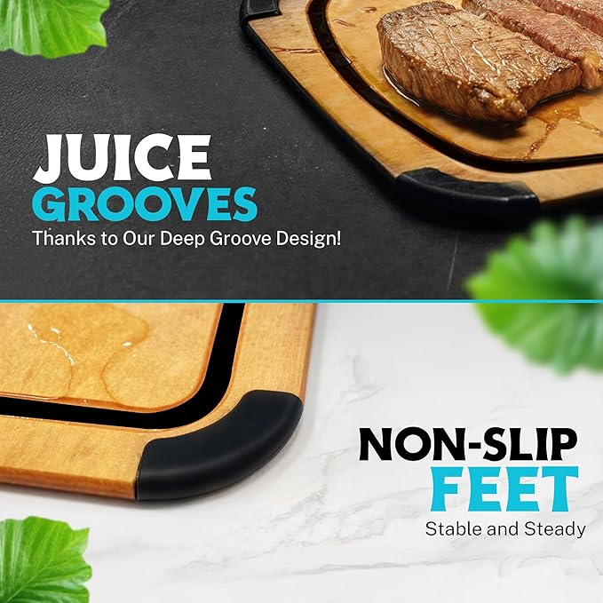 Dishwasher Safe Cutting Boards for Kitchen - Set of 2 Large Composite Wood Cutting Boards with Juice Groove, Non-Slip Feet & Lightweight Eco-Friendly Design 14.5" x 11" and 11.7" x 9.3"