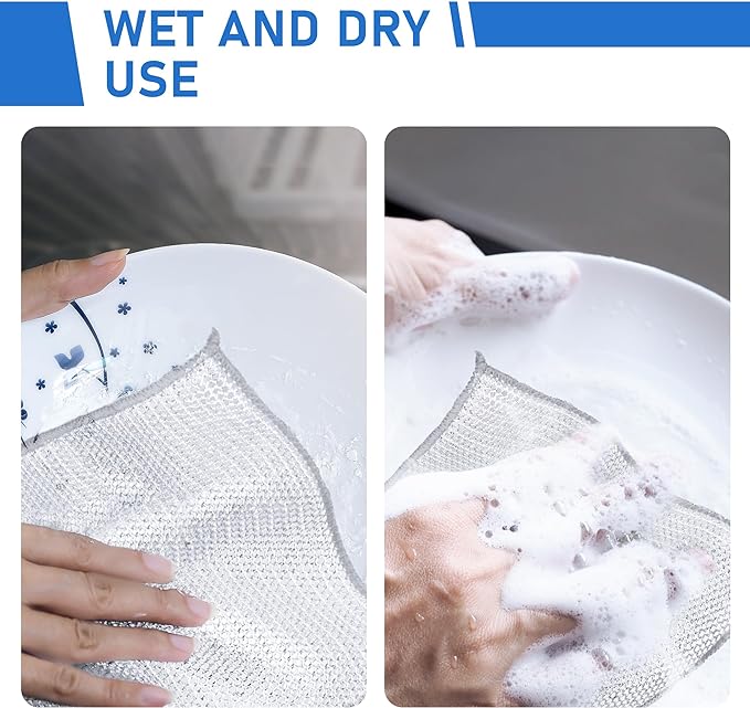 Aidoclip 20pcs Set Non-Scratch Steel Wool Dishcloth - Multi-Use Kitchen Scrubbers, Durable Cleaning Pads for Wet & Dry Use White