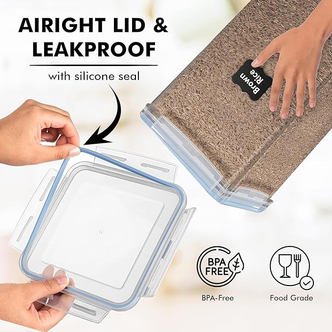 WHITE FEATHER SUPPLIES 2 PC [6.5L / 220 Oz] Large Flour Sugar Storage Containers - Leak Proof, BPA Free, Clear Plastic Food Storage Containers with Lids Airtight - Bulk Storage for Kitchen and Pantry
