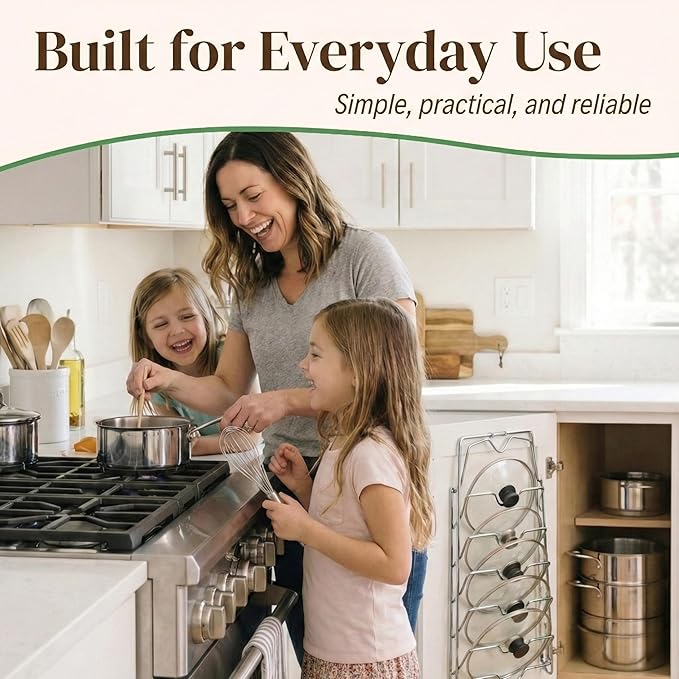 Evelots 6-Tier Pot Lid Organizer for Cabinet Door or Pantry Wall - Pots and Pans Lid Holder Rack - Glass or Metal Pan Covers Cabinet Organizer Kitchen Storage - Chrome Finished