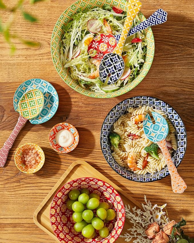 Metahom Ceramic Mixing Bowls for Kitchen, Colorful Nesting Bowls, Large Serving Bowls for Prepping, Baking, Mixing, Salad, Microwave Dishwasher Safe, 3.7/2.3/1.4 Qt, Set of 3