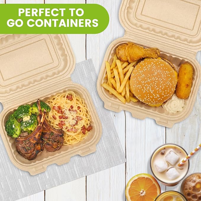 Clamshell Food Containers with Lids, 50 Pack-26oz Take Out Boxes Disposable Meal Prep Containers Natural Rice Husk Material Durable To Go Containers for Pasta Salad Sandwich Microwave Freezer Safe