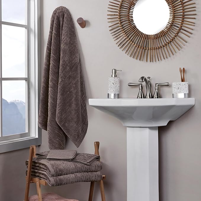 SKL Home CloudSoft 100% Cotton Luxury 6-Piece Towel Set, 600 GSM, Ultra Plush & Absorbent - 2 Bath Towels, 2 Hand Towels, 2 Washcloths, Mink Brown