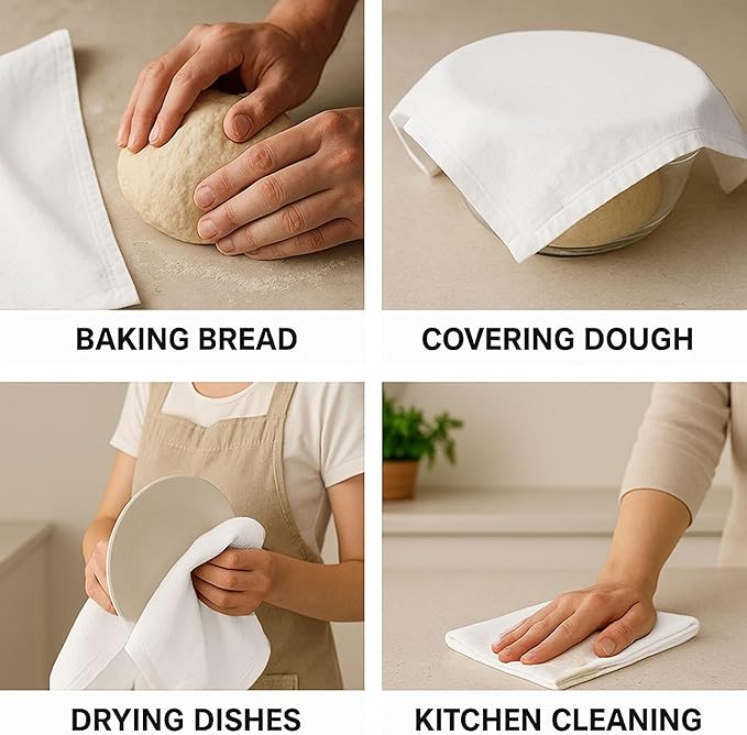 Flour Sack Tea Towel for Crafts | Kitchen Dish Cotton Blank Towel for Embroidery | Baking Bread Proofing Linen Cover | Thick Absorbent Quick Dry | 12 Pack 28"x28" White