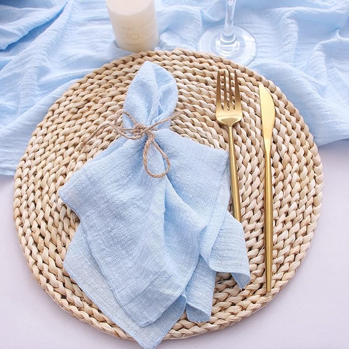 Dinner Cloth Napkins 6 Pack,100% Natural Soft Cotton,Washable Gauze Napkins Great for Weddings Decorative,Dinner Parties,Family Everyday Use (Light Blue)