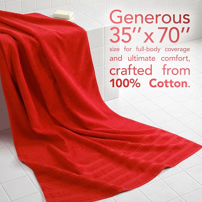 American Soft Linen 35x70 Jumbo Large Bath Towel, 600 GSM 100% Cotton Turkish Bath Sheet, Oversized Luxury Bath Towel for Bathroom Beach and Pool, Red