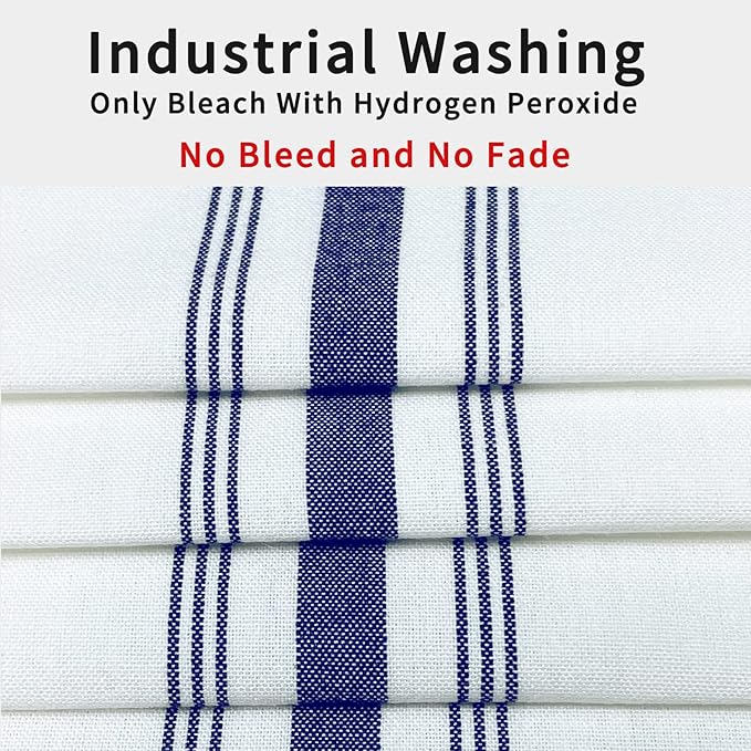 Bistro Restaurant Stripe Cloth Napkins Set of 12 Pack, Commercial Quality 18 x 22 Inches, MJS Linen Dinner Napkins Cloth Washable, Non-Iron, No Fade, Soil Release, Royal Blue Stripes