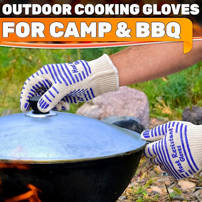Heat Resistant Gloves - Aramid Oven Gloves with Fingers for Cooking & Grilling, Lightweight BBQ Gloves with Cotton Lining, Non-Slip 9.45x3.94 Kitchen Mitts for Baking & Frying, Kitchen Gift for Chefs