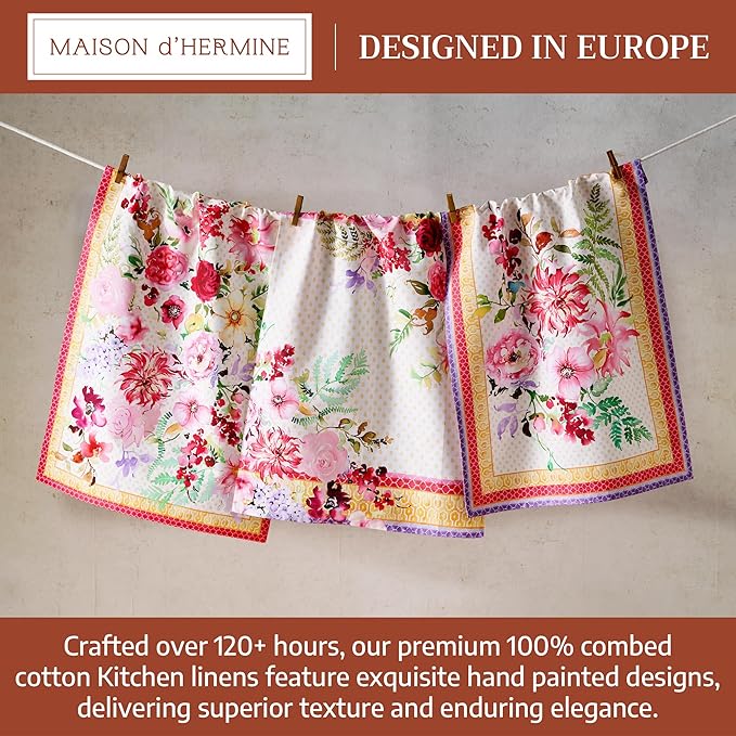 Maison d' Hermine Kitchen Towel 100% Combed Cotton Premium Set of 3 Kitchentowels Tea Towels (20"x27.50") for Table Cleaning, Dining, Buffet Parties & Wedding Use - Summer Joy