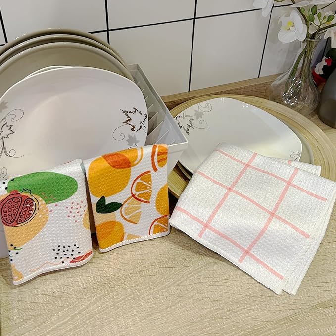 QUILTINA Dish Towels Set - 11.8 * 11.8 Inches 100% Cotton Waffle Weave Kitchen Towels 6 Pack, Dish Towels for Kitchen, Super Absorbent for Drying and Cleaning
