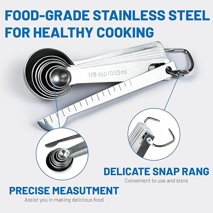 8PCS Measuring Spoons, Premium Heavy Duty Stainless Steel Measuring Spoons Cups Set, Small Tablespoon with Metric and US Measurements, Set of 8 for Measuring Dry and Liquid Ingredients