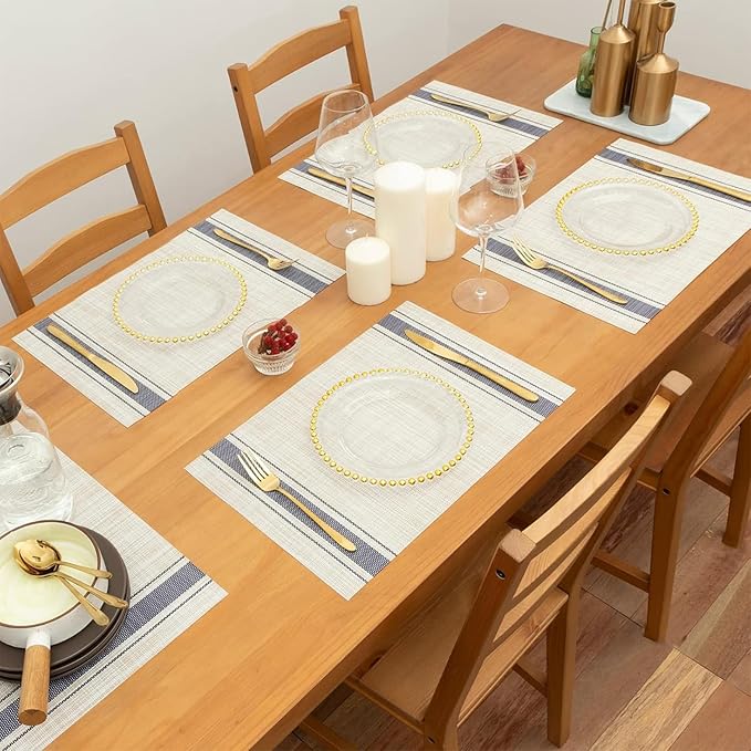 Niviy Beige Placemats Set of 6, 12x18 Inch Heat Resistant Non-Slip Washable Durable Table Mats for Holiday Party Kitchen Dining Room Decoration