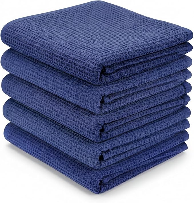 5 Pack Hand Towels, Bath Towels, Kitchen Towels and Dishcloths Sets, 30 x 14 Inches, Absorbent Dish Towels for Kitchen, Microfiber Cleaning Cloth, Waffle Kitchen Towels (Navy Blue)