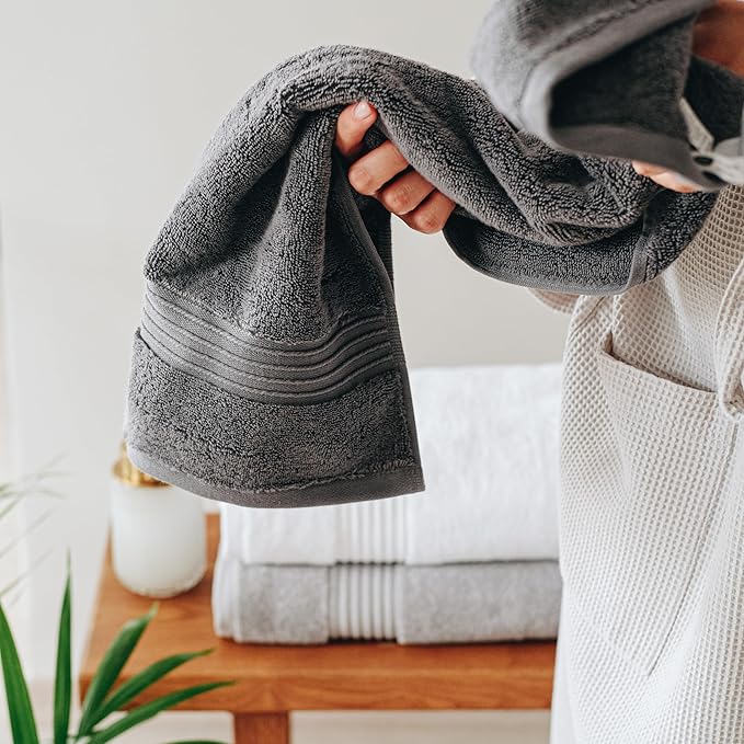 Milara Turkish Bath Towels Set of 6| 2 Bath Towels, 2 Hand Towels & 2 White Wash Cloths with Elegant White & Anthracite (Dark Gray) Colors | 700 GSM Premium Quality Cotton Ultra-Soft & Absorbent