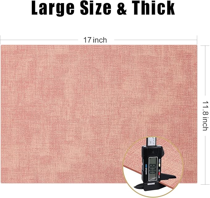Homaxy Faux Leather Heat Resistant Placemats for Dining Table Set of 8, Waterproof Wipeable Washable PU Table Mats, Easy to Clean Anti-Slip Place Mats, 11.8" x 17", Pink